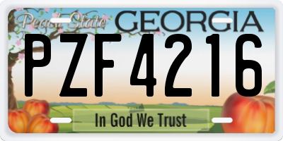 GA license plate PZF4216