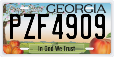 GA license plate PZF4909