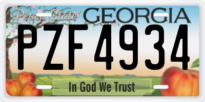 GA license plate PZF4934