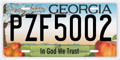 GA license plate PZF5002