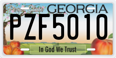 GA license plate PZF5010