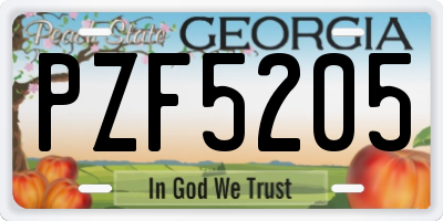 GA license plate PZF5205