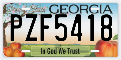 GA license plate PZF5418