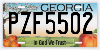 GA license plate PZF5502