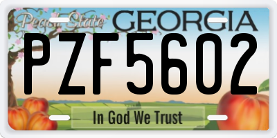 GA license plate PZF5602