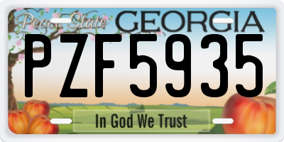 GA license plate PZF5935