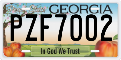GA license plate PZF7002