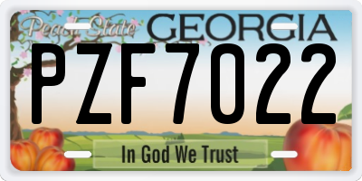 GA license plate PZF7022