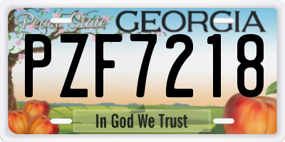 GA license plate PZF7218