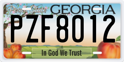 GA license plate PZF8012