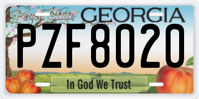 GA license plate PZF8020