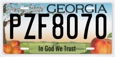 GA license plate PZF8070