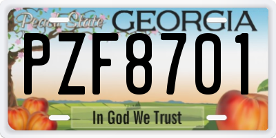 GA license plate PZF8701