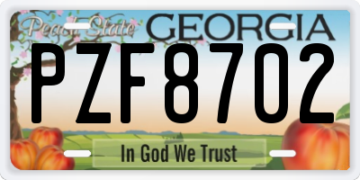 GA license plate PZF8702