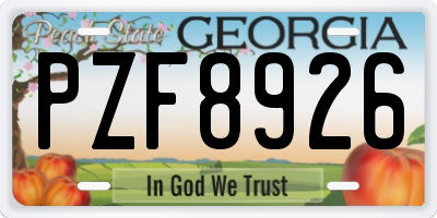 GA license plate PZF8926