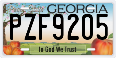 GA license plate PZF9205