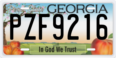 GA license plate PZF9216