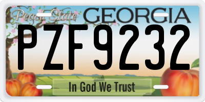 GA license plate PZF9232
