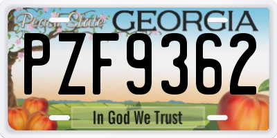 GA license plate PZF9362