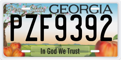 GA license plate PZF9392
