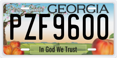 GA license plate PZF9600