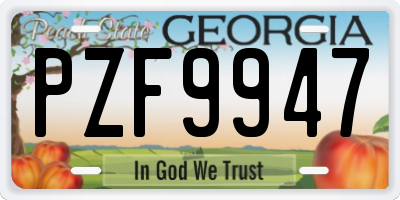 GA license plate PZF9947