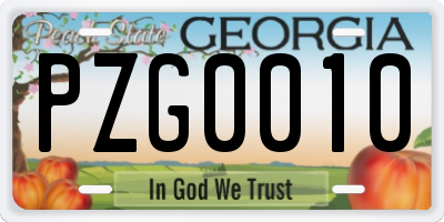 GA license plate PZG0010