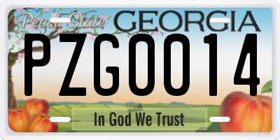 GA license plate PZG0014