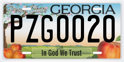GA license plate PZG0020