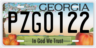 GA license plate PZG0122