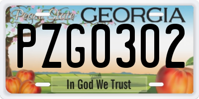 GA license plate PZG0302