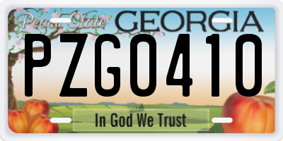 GA license plate PZG0410