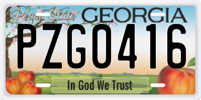GA license plate PZG0416