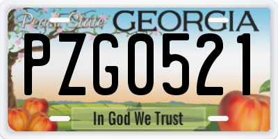 GA license plate PZG0521