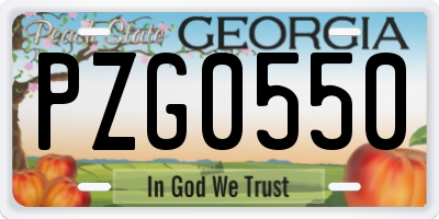 GA license plate PZG0550