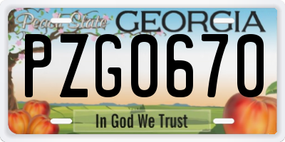GA license plate PZG0670