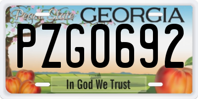 GA license plate PZG0692