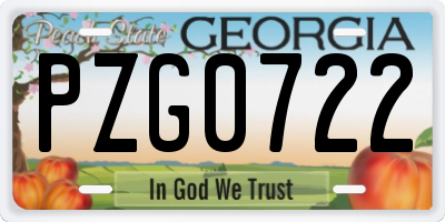GA license plate PZG0722