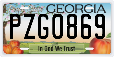 GA license plate PZG0869