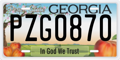 GA license plate PZG0870