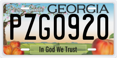 GA license plate PZG0920