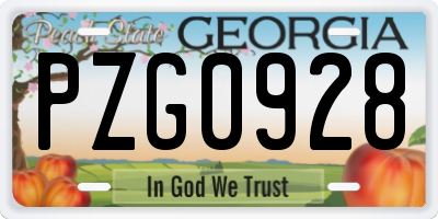 GA license plate PZG0928