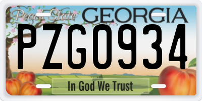 GA license plate PZG0934