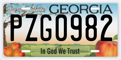 GA license plate PZG0982