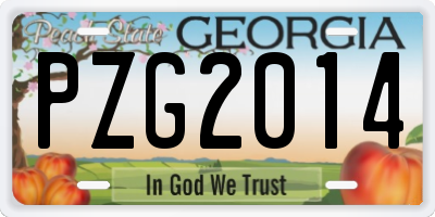 GA license plate PZG2014