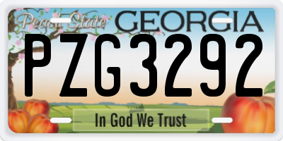 GA license plate PZG3292