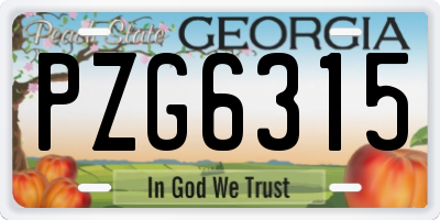 GA license plate PZG6315