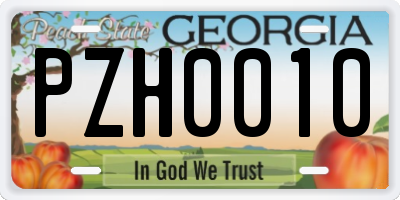 GA license plate PZH0010