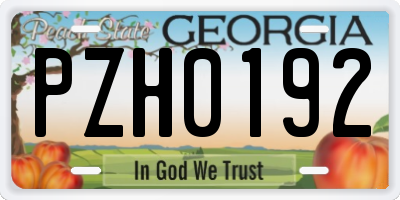 GA license plate PZH0192