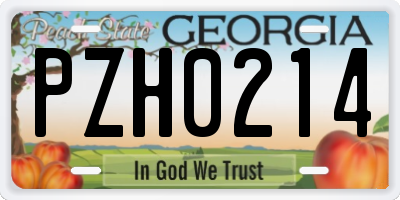 GA license plate PZH0214